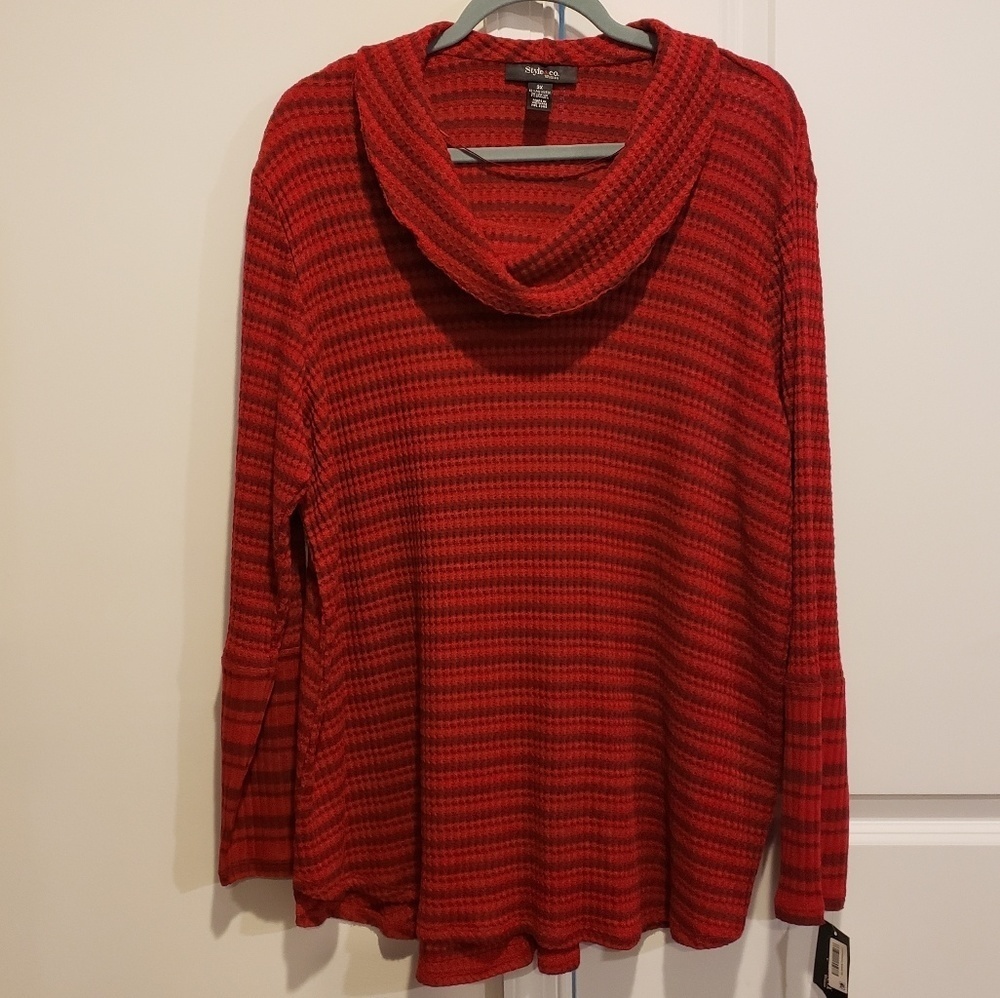 Style & Co. Red Ribbed Knit Striped Cowl Neck Sweater NTW - Picture 4 of 7